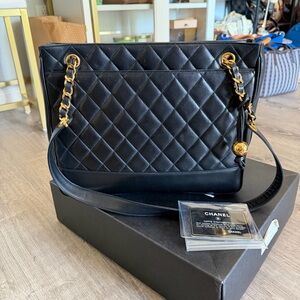CHANEL Black Quilted Leather Shoulder Bag with Gold Hardware